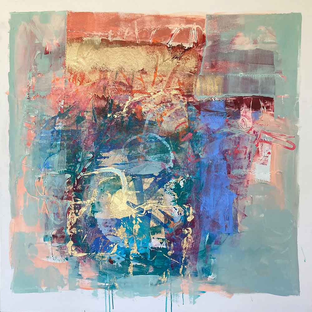 “Sea of Green”, 48×48, Mixed Media — by Pat Cain
