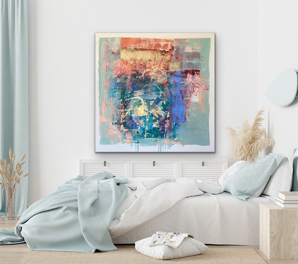 Pat Cain painting styled in a contemporary living room
